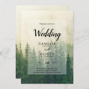 Convites Casamento Misty Green Forest Pine Trees