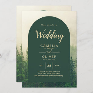 Convites Casamento Misty Green Forest Pine Trees