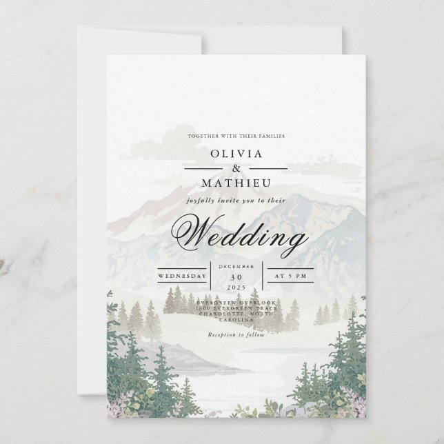 Convites Casamento Misty Mountain Landscape (Frente)