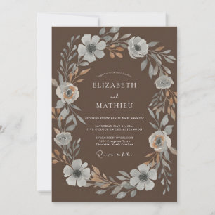 Convites Casamento Mocha Silver Wreath