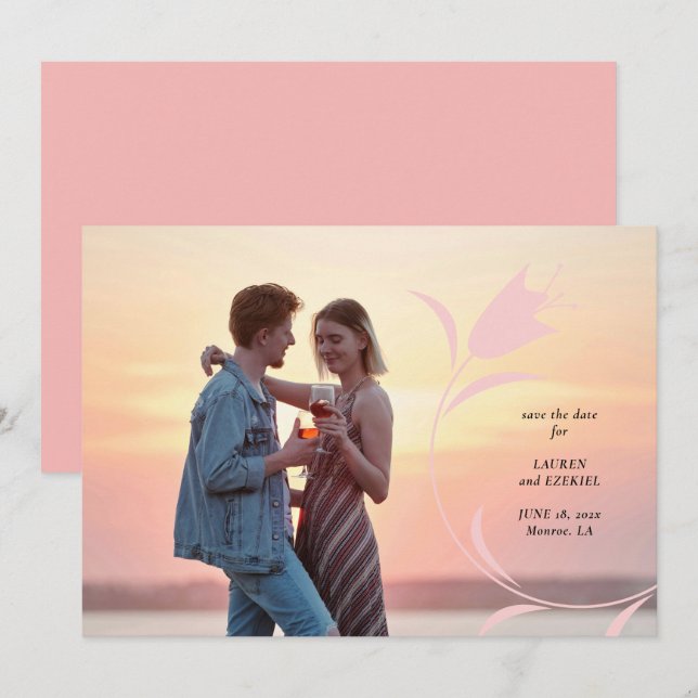CONVITES CASAMENTO MOD ROSA TULIPA SALVE A DATA (Frente/Verso)