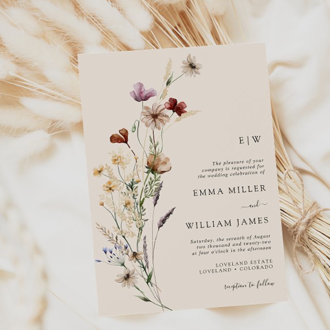 Convites Casamento Modern Boho de Flores Selvagens (Elegant Boho Wildflowers Wedding Invitations by Painted Paperie
)