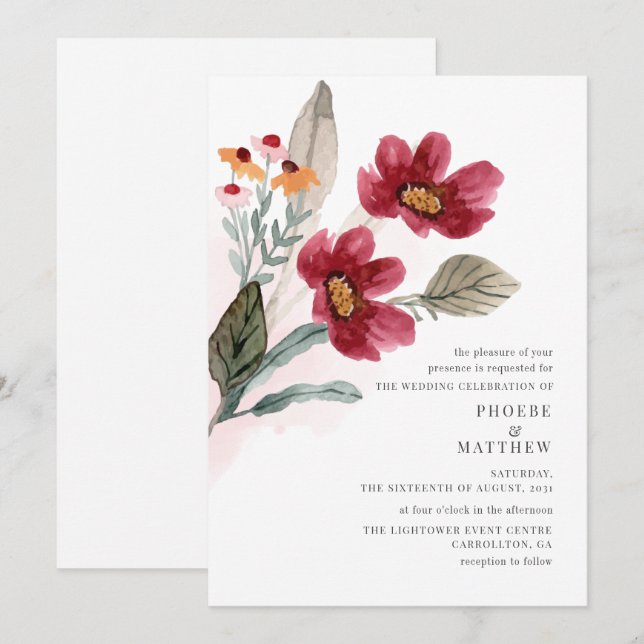 Convites Casamento Modern Rustic Bloom (Frente/Verso)