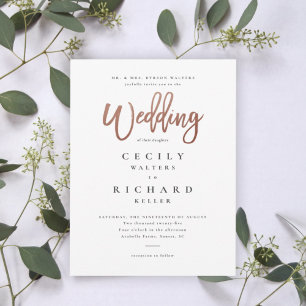 Convites Casamento Modern Script Rose Gold