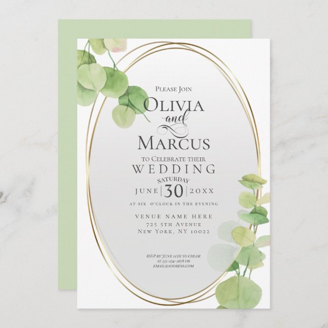 Convites Casamento | Modern Springtime Eucalyptus (Frente/Verso)