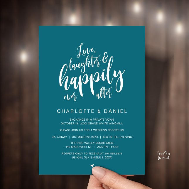 Convites Casamento Modernamente Rústico Feliz Para Sempre (Modern Rustic Script Love Laughter and Happily Ever After Wedding Invitation Card in Emerald Green)