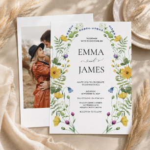 Convites Casamento Modernista de Campo com Flores Silvestre