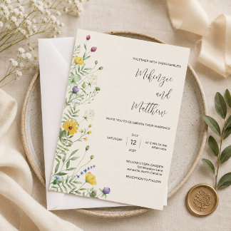 Convites Casamento Modernista de Prado com Flores Silvestre