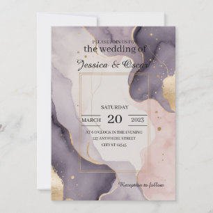 Convites Casamento Modernista em Aquarela com Folha de Ouro