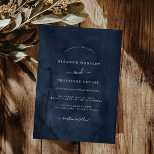 Convites Casamento Modernista Minimalista Azul-Marinho Aqua