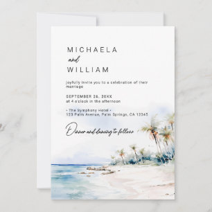 Convites Casamento Moderno à Beira-Mar com Aquarela