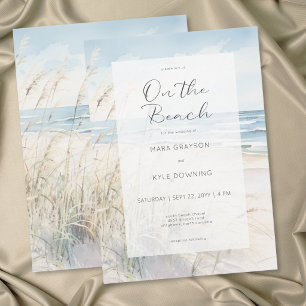 Convites Casamento Moderno à Beira-Mar com Aquarela