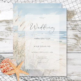 Convites Casamento Moderno à Beira-Mar com Aquarela