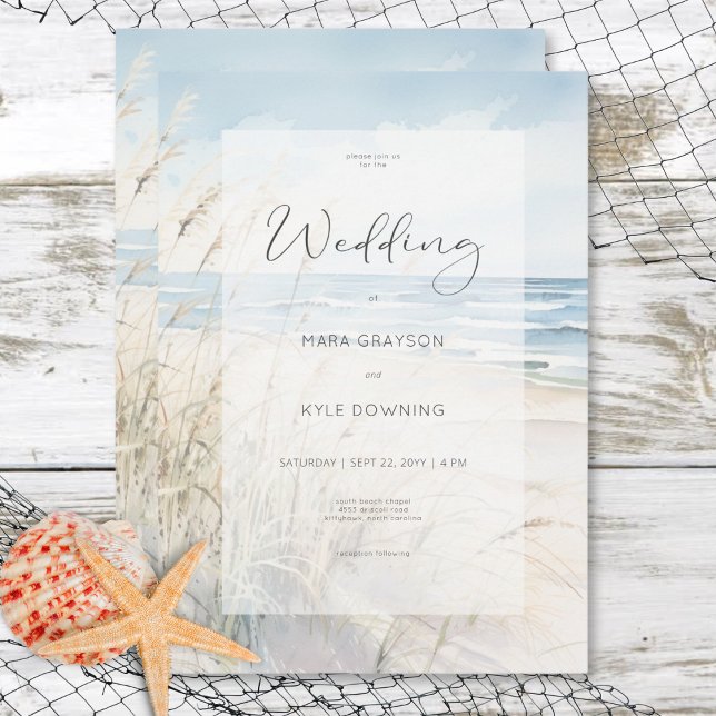 Convites Casamento Moderno à Beira-Mar com Aquarela (Modern Seaside Watercolor Beach Wedding Invitation)