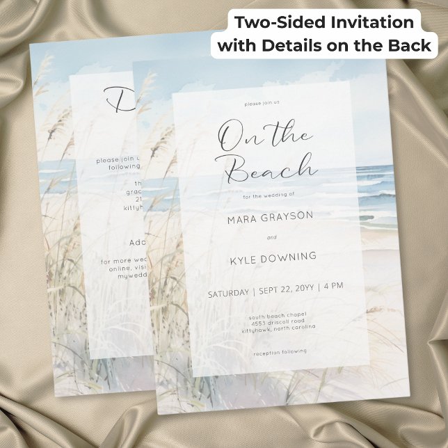 Convites Casamento Moderno à Beira-Mar de Dois Lados (Modern Seaside On the Beach Wedding Two Sided Invitation)