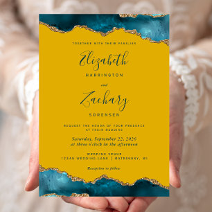 Convites Casamento Moderno Água-Marinha Dourado Ágata Mosta
