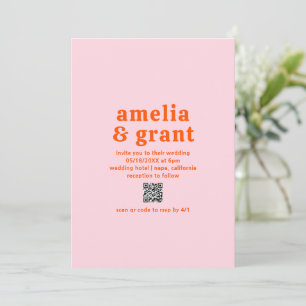 Convites Casamento Moderno Amelia Orange Pink