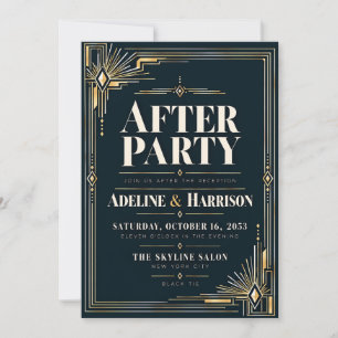 Convites Casamento Moderno Art Deco Meia-Noite Preta Depois