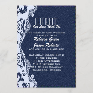 Convites casamento moderno azul jeans renda floral country