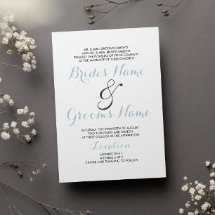 Convites Casamento moderno azul-pastel branco simples