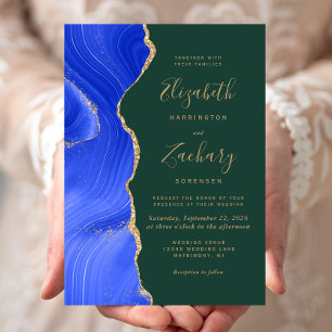 Convites Casamento Moderno Azul Real Ouro Ágata Esmeralda V
