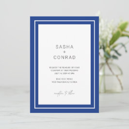Convites Casamento Moderno Azul Safira com Borda Ousada