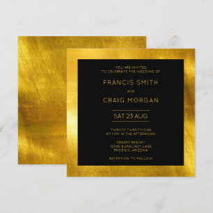 Convites Casamento Moderno Black and Faux Gold Foil