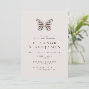 Convites Casamento Moderno Boho Borboleta Borgonha Taupe