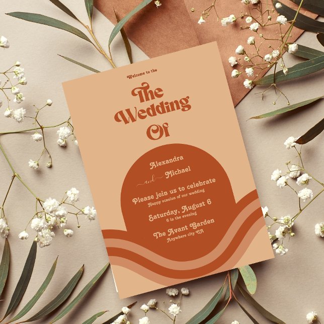 Convites Casamento Moderno Boho com Arco de Terracota (Criador carregado)