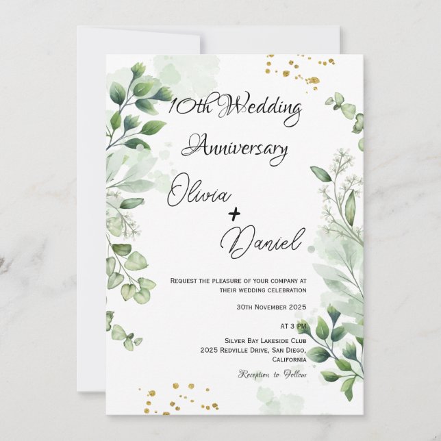 Convites Casamento Moderno Boho com Verdura Aniversário  (Frente)