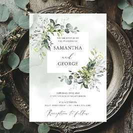 Convites Casamento moderno boho eucalipto folhagem verdejan