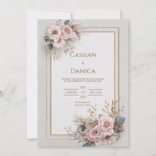 Convites Casamento Moderno Boho Folha de Leque Vermelha de 