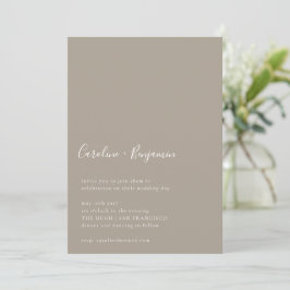 Convites Casamento Moderno Boho Taupe Brown, Script Minimal