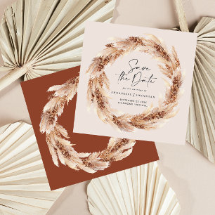 Convites Casamento moderno boho terracota com grama de pamp