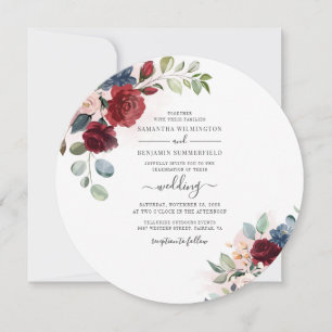 Convites Casamento Moderno Botânico Burgundy - Script Flora
