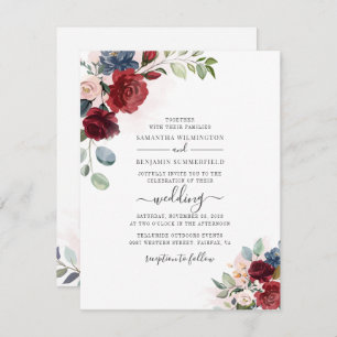 Convites Casamento Moderno Botânico Burgundy - Script Flora