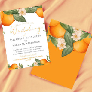 Convites Casamento Moderno Botânico Citrus Orange