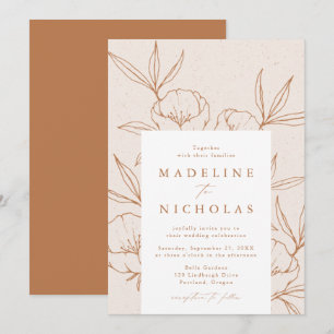 Convites Casamento Moderno Botânico Floral Creme e Terracot