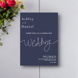 Convites Casamento Moderno Branco Azul-Marinho Mínimo Elega