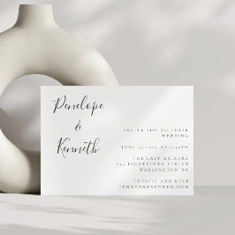 Convites Casamento Moderno Branco de Manuscrito Minimalista
