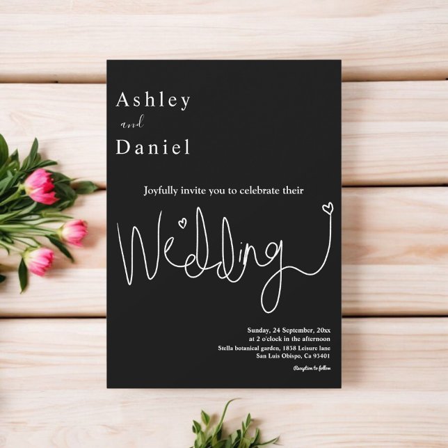 Convites Casamento Moderno Branco E Negro Delicado Elegante (Criador carregado)