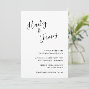 Convites Casamento Moderno Branco e Preto de Script Elegant