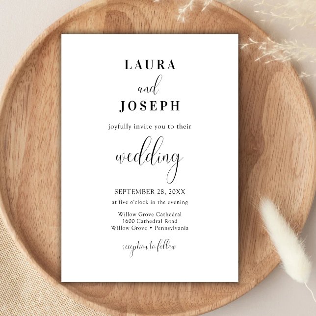 Convites Casamento Moderno Branco Minimalista Personalizado (Personalized minimalist white modern wedding invitation sets a clean elegant tone for your big day.)