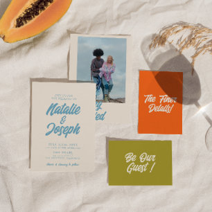 Convites Casamento Moderno Brilhante Colorido Retro Mínimo 