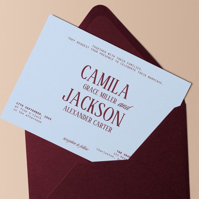 Convites Casamento Moderno Burgundy e Azul (Criador carregado)