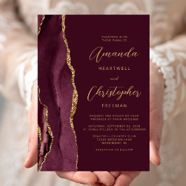 Convites Casamento Moderno Burgundy Vermelho Dourado Ágata