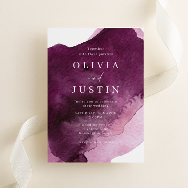 Convites Casamento Moderno Burgundy Watercolor (Criador carregado)