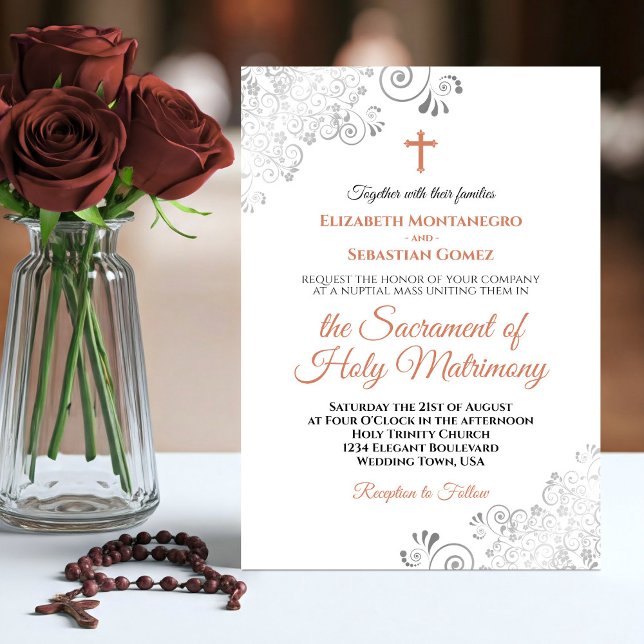 Convites Casamento Moderno Católico Elegante Terracotta & C (Criador carregado)