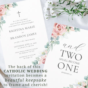 Convites Casamento Moderno Católico Floral Rosa Kristina