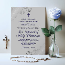 Convites Casamento Moderno Católico Marinho Azul e Cinza El